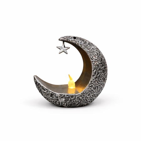 هلال رمضان المزخرف الصغير بإضاءة دافئة