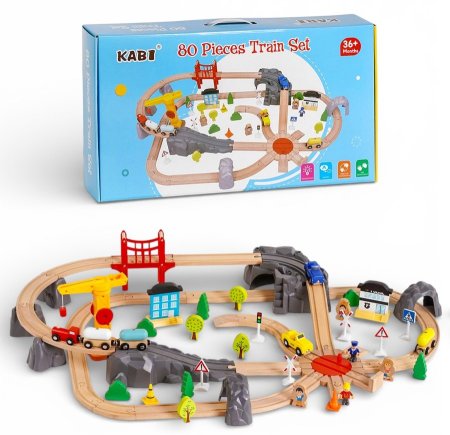 مدينة القطار التفاعلية الخشبية – 80 قطعة