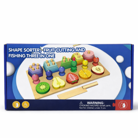 لعبة 3 في 1 (ترتيب الأشكال , تقطيع فواكه ، صيد سمك )