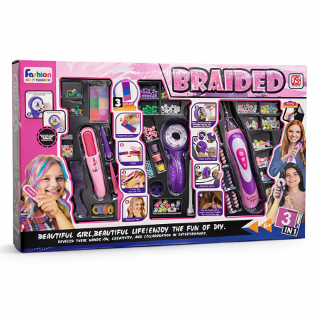 طقم تصفيف وتضفير الشعر للأطفال 3 في 1