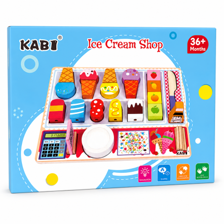 لعبة متجر الآيس كريم الخشبية  Wooden Ice Cream Shop Toy Set