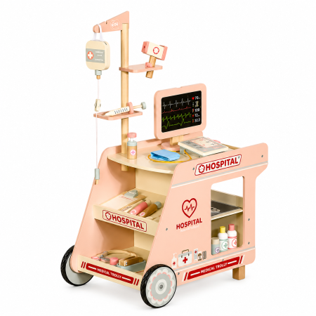 عربة الطبيب الخشبية التعليمية   Wooden Medical Trolley Set