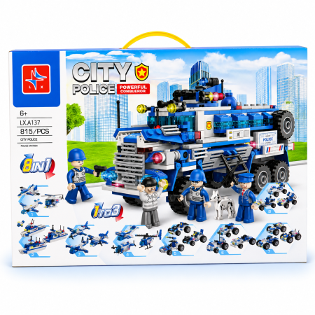 سيارة الشرطة 8 في 1 (815 قطعة) (8-in-1 Police Building Blocks)