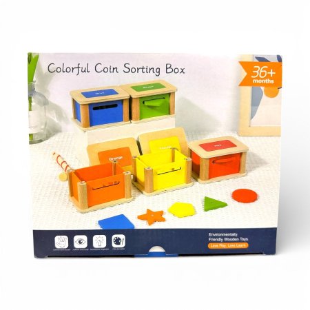 صناديق فرز الأشكال والعملات الخشبي الملوّن